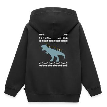 Menora T-Rex Juif dinosaure Dino cadeau - Sweat Premium à capuche enfant bio - noir - Dos - AI Model Kid Male (0cm)