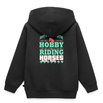 hobby Chevaux Équitation - Sweat Premium à capuche enfant bio - noir - Dos - AI Model Kid Male (0cm)