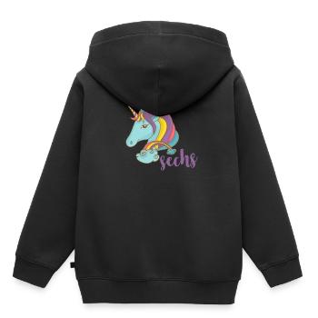 Licorne 6ème anniversaire - Sweat Premium à capuche enfant bio - noir - Dos - AI Model Kid Male (0cm)