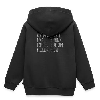 Gauche Libéraux Terre Homme Liberté Amour - Sweat Premium à capuche enfant bio - noir - Dos - AI Model Kid Male (0cm)