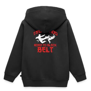 Cadeau ceinture noire Taekwondo - Sweat Premium à capuche enfant bio - noir - Dos - AI Model Kid Male (0cm)