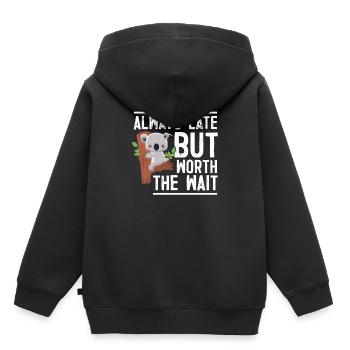 Toujours en retard mais vaut la peine d'attendre - Sweat Premium à capuche enfant bio - noir - Dos - AI Model Kid Male (0cm)
