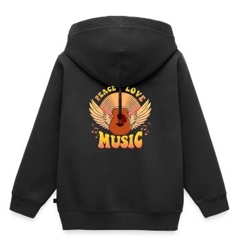 Cute Peace Love Music Hippie Hipster Festival - Sweat Premium à capuche enfant bio - noir - Dos - AI Model Kid Male (0cm)