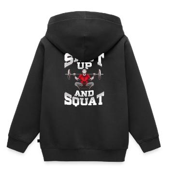 Shut Up And Squat No Excuses Funny Gym Levage - Sweat Premium à capuche enfant bio - noir - Dos - AI Model Kid Male (0cm)