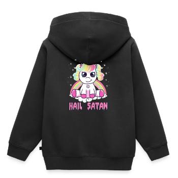 Netter Hagel Satan Einhorn Regenbogen Lustiges satanisches Wortspiel - Kinder Premium Organic Hoodie - Schwarz - Hinten - AI Model Kid Male (0cm)