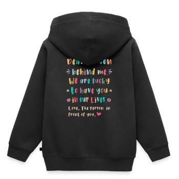 Liebe Person hinter mir, Glückich dich zu haben - Kinder Premium Organic Hoodie - Schwarz - Hinten - AI Model Kid Male (0cm)