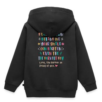 Dein Lächeln kann den dunkelsten Tag erhellen - Kinder Premium Organic Hoodie - Schwarz - Hinten - AI Model Kid Male (0cm)