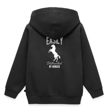 Facilement distrait par les chevaux - Sweat Premium à capuche enfant bio - noir - Dos - AI Model Kid Male (0cm)
