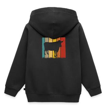 Cadeau rétro Cow Farmer - Sweat Premium à capuche enfant bio - noir - Dos - AI Model Kid Male (0cm)