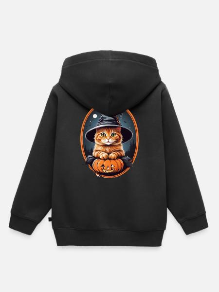 Halloween Katze - Kinder Premium Organic Hoodie - Schwarz