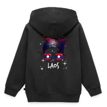 Laos - Sweat Premium à capuche enfant bio - noir - Dos - AI Model Kid Male (0cm)