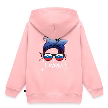 Slovénie - Sweat Premium à capuche enfant bio - rose - Dos - AI Model Kid Female (0cm)