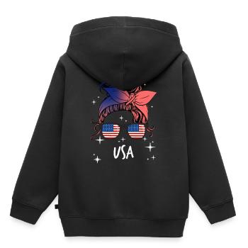 Amérique du Nord - Sweat Premium à capuche enfant bio - noir - Dos - AI Model Kid Male (0cm)