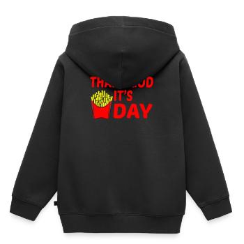 Pommesbude cadeau de jeu de mots frites - Sweat Premium à capuche enfant bio - noir - Dos - AI Model Kid Male (0cm)