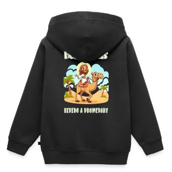 Saint Jésus chevauchant un dromadaire - Sweat Premium à capuche enfant bio - noir - Dos - AI Model Kid Male (0cm)