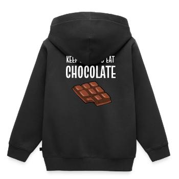 Calm and Eat calme et choco addict gift - Sweat Premium à capuche enfant bio - noir - Dos - AI Model Kid Male (0cm)