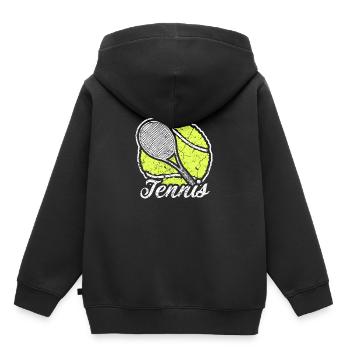 Raquette de tennis avec balle de tennis - Sweat Premium à capuche enfant bio - noir - Dos - AI Model Kid Male (0cm)