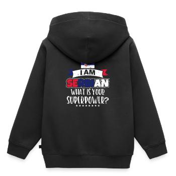 Serbien - Kinder Premium Organic Hoodie - Schwarz - Hinten - AI Model Kid Male (0cm)