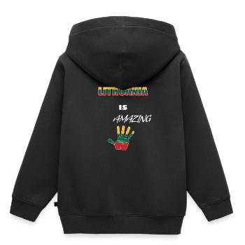 Lituanie - Sweat Premium à capuche enfant bio - noir - Dos - AI Model Kid Male (0cm)