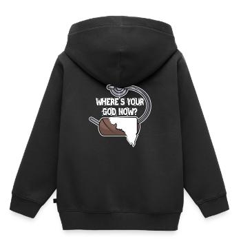 Wo ist dein Gott? - Kinder Premium Organic Hoodie - Schwarz - Hinten - AI Model Kid Male (0cm)