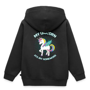 Cadeau amusant de devoirs d'école de licorne de licorne - Sweat Premium à capuche enfant bio - noir - Dos - AI Model Kid Male (0cm)
