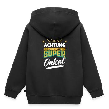Oncle super oncle - Sweat Premium à capuche enfant bio - noir - Dos - AI Model Kid Male (0cm)