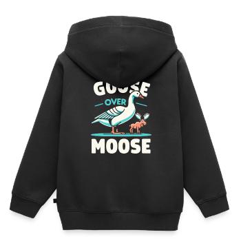 Gans über Elch – Triumphierende Gans - Kinder Premium Organic Hoodie - Schwarz - Hinten - AI Model Kid Male (0cm)