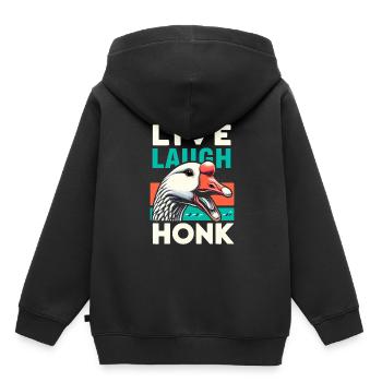 Lebe, lache, hupe – Joyful Goose Meme - Kinder Premium Organic Hoodie - Schwarz - Hinten - AI Model Kid Male (0cm)