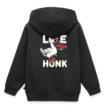 Lebe, lache, hupe – Joyful Goose Meme - Kinder Premium Organic Hoodie - Schwarz - Hinten - AI Model Kid Male (0cm)