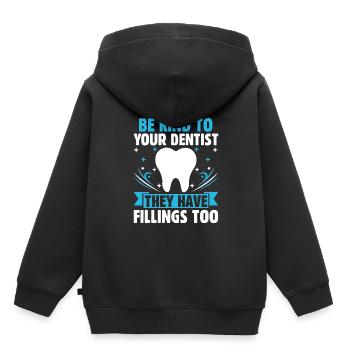 Seien Sie nett zu Ihrem Zahnarzt, er hat auch Füllungen - Kinder Premium Organic Hoodie - Schwarz - Hinten - AI Model Kid Male (0cm)