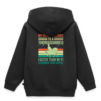 Courses de chevaux pur-sang Équitation Chevaux équestres - Sweat Premium à capuche enfant bio - noir - Dos - AI Model Kid Male (0cm)