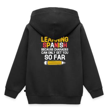 Professeur de langues étrangères École Professeurs de langues - Sweat Premium à capuche enfant bio - noir - Dos - AI Model Kid Male (0cm)