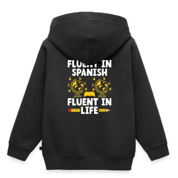 Professeur de langues étrangères École Professeurs de langues - Sweat Premium à capuche enfant bio - noir - Dos - AI Model Kid Male (0cm)