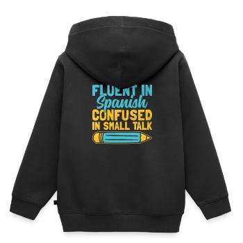 Professeur de langues étrangères École Professeurs de langues - Sweat Premium à capuche enfant bio - noir - Dos - AI Model Kid Male (0cm)