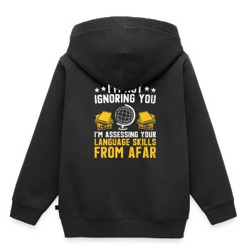 Professeur de langues étrangères École Professeurs de langues - Sweat Premium à capuche enfant bio - noir - Dos - AI Model Kid Male (0cm)