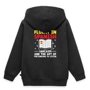 Professeur de langues étrangères École Professeurs de langues - Sweat Premium à capuche enfant bio - noir - Dos - AI Model Kid Male (0cm)