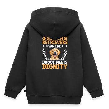 Golden Retrievers où la bave rencontre la dignité GR Dog - Sweat Premium à capuche enfant bio - noir - Dos - AI Model Kid Male (0cm)