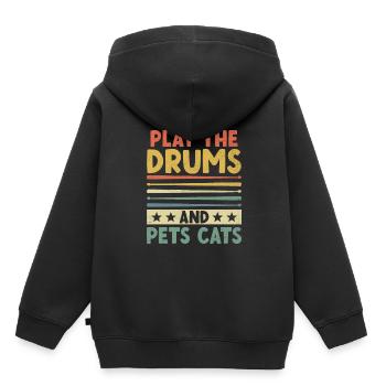 Jouer Les Tambours Et Les Animaux De Compagnie Chats Tambour Tambour Tambour - Sweat Premium à capuche enfant bio - noir - Dos - AI Model Kid Male (0cm)