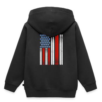 Drapeau américain tambour Patriot Tambour Mélomane Dru - Sweat Premium à capuche enfant bio - noir - Dos - AI Model Kid Male (0cm)