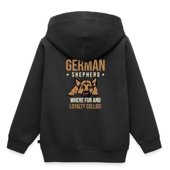 Deutscher Schäferhund, wo Fell und Loyalität mit Hund kollidieren - Kinder Premium Organic Hoodie - Schwarz - Hinten - AI Model Kid Male (0cm)