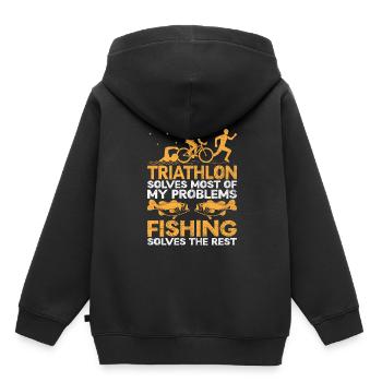 Triathlon Solves Most Of My Problems Fishing Solve - Kids Premium Organic Hoodie - black - Back - AI Model Kid Male (0cm)