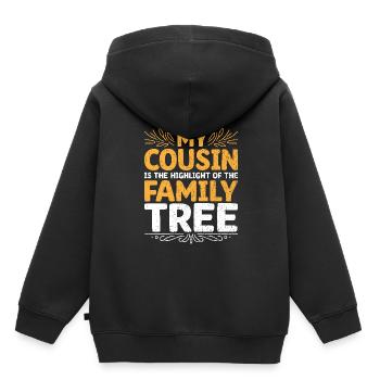 Mon cousin est le point culminant de l’arbre généalogique - Sweat Premium à capuche enfant bio - noir - Dos - AI Model Kid Male (0cm)