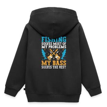 La pêche résout la plupart de mes problèmes My Bass Targets - Sweat Premium à capuche enfant bio - noir - Dos - AI Model Kid Male (0cm)