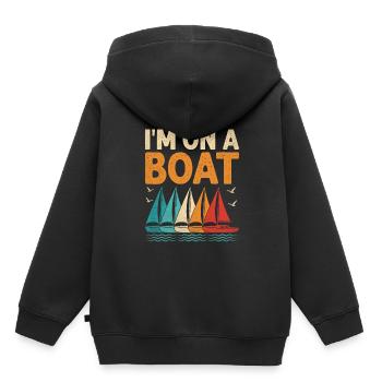 Ich bin auf einem Boot Paddelboot - Kinder Premium Organic Hoodie - Schwarz - Hinten - AI Model Kid Male (0cm)