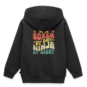Boxeur le jour Ninja la nuit Boxer Sports Gym - Sweat Premium à capuche enfant bio - noir - Dos - AI Model Kid Male (0cm)