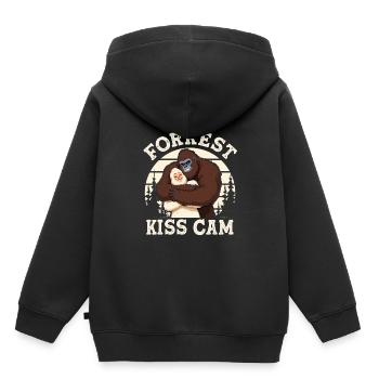 Bigfoot et Yeti dans les bois embrassent la caméra plus drôle - Sweat Premium à capuche enfant bio - noir - Dos - AI Model Kid Male (0cm)