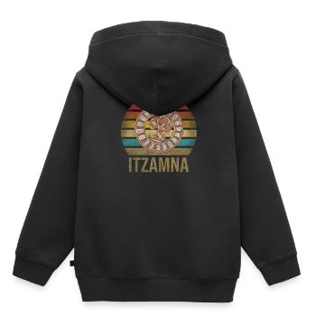 Calendrier Maya Itzamna Rétro Coucher de soleil - Sweat Premium à capuche enfant bio - noir - Dos - AI Model Kid Male (0cm)