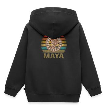 Calendrier Maya Itzamna Rétro Coucher de soleil - Sweat Premium à capuche enfant bio - noir - Dos - AI Model Kid Male (0cm)