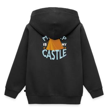 Zelt - Kinder Premium Organic Hoodie - Schwarz - Hinten - AI Model Kid Male (0cm)