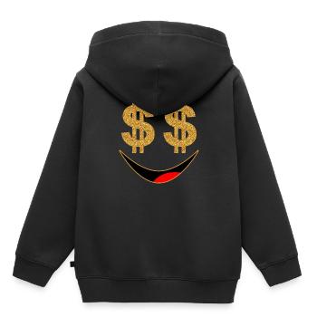 Argent en espèces en euros billets en euros - Sweat Premium à capuche enfant bio - noir - Dos - AI Model Kid Male (0cm)